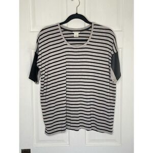 Club Monaco‎ Leather Sleeve Stripe Top